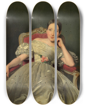 Triptych art skateboard deck of Ferdinand Georg Waldmller Sitzendes Mdchen In Weiem Atlaskleid by Ferdinand Georg Waldmuller (1793-1865)