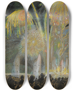 Triptych art skateboard deck of Sergey Chekhonin Fireworks by Sergey Chekhonin (1878-1936)