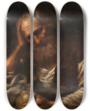 Triptych art skateboard deck of Bernhard Keil A Philosopher by Bernhard Keil (1624-1687)