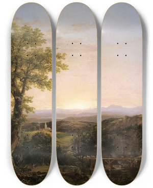 Triptych art skateboard deck of Thomas Cole New England Scenery by Thomas Cole (1801-1848)