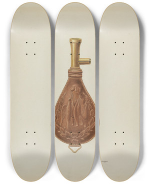 Triptych art skateboard deck of Cornelius Christoffels Powder Flask by Cornelius Christoffels (1879-1960)