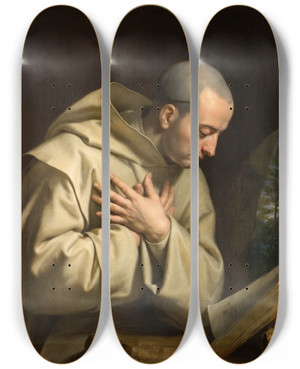 Triptych art skateboard deck of Philippe De Champaigne Saint Bruno by Philippe De Champaigne (1602-1674)