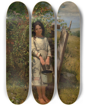 Triptych art skateboard deck of John George Brown Blackberry Picking by John George Brown (1831-1913)