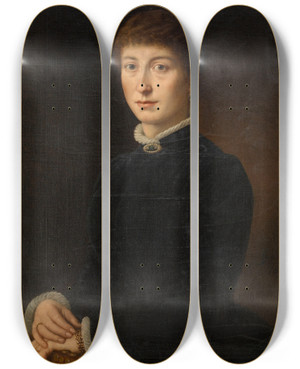 Triptych art skateboard deck of Eugne Siberdt Madame Van Soom by Eugene Siberdt (1851-1931)
