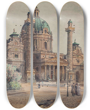 Triptych art skateboard deck of Ernst Graner Karlskirche by Ernst Graner (1865-1943)