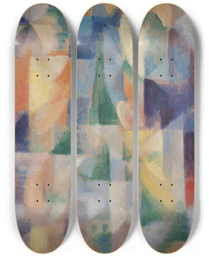 Triptych art skateboard deck of Robert Delaunay Window Overlooking The City by Robert Delaunay (1885-1941)