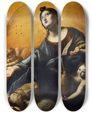 Triptych art skateboard deck of Giovanni Lanfranco Saint Praxedis by Giovanni Lanfranco (1582-1647)