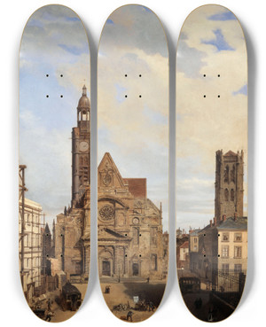 Triptych art skateboard deck of Charles Dsir Claude Maillot Lglise Sainttiennedumont by Charles Desire Claude Maillot (1819-1880)