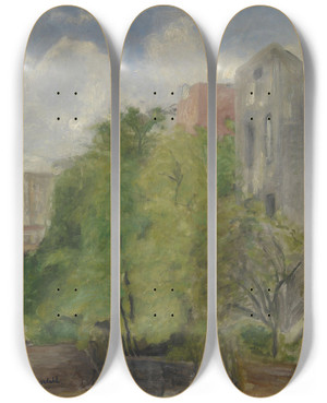 Triptych art skateboard deck of Hans Heyerdahl From Montmartre by Hans Heyerdahl (1857-1913)