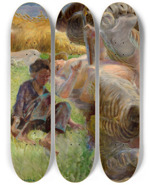 Triptych art skateboard deck of Jacek Malczewski Shepherd Boy And A Harpy by Jacek Malczewski (1854-1929)