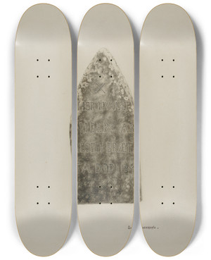 Triptych art skateboard deck of Ursula Lauderdale Tombstone by Ursula Lauderdale