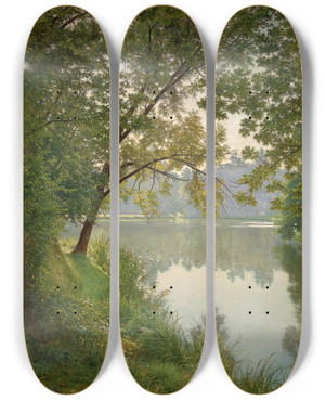 Triptych art skateboard deck of Henri Biva From Waters Edge by Henri Biva (1848-1929)
