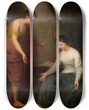 Triptych art skateboard deck of Andries Cornelis Lens The Annunciation by Andries Cornelis Lens (1739-1822)