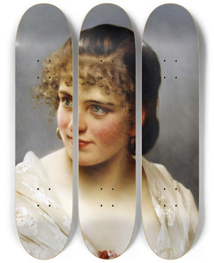 Triptych art skateboard deck of Eugen Von Blaas Innocence by Eugen Von Blaas (1843-1931)