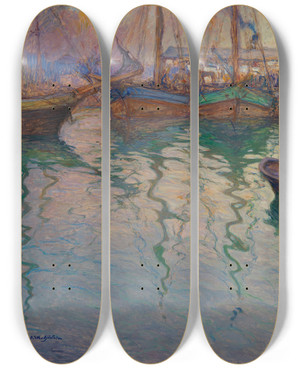 Triptych art skateboard deck of Wilho Sjstrm Srninen by Wilho Sjostrom (1873-1944)