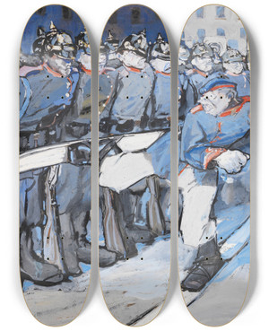 Triptych art skateboard deck of Albert Weisgerber Ein Unheilstifter by Albert Weisgerber (1878-1915)
