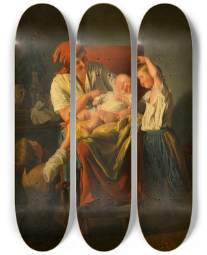 Triptych art skateboard deck of Ferdinand Georg Waldmller Mutterglck by Ferdinand Georg Waldmuller (1793-1865)