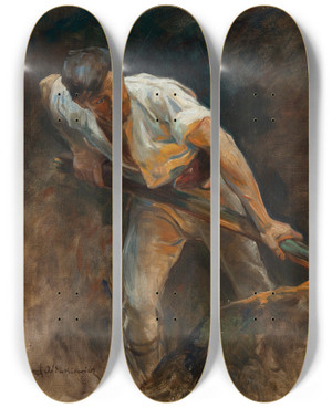 Triptych art skateboard deck of Zygmund Adjukiewiecz Study For Der Schatz Wird Gehoben by Zygmund Adjukiewiecz
