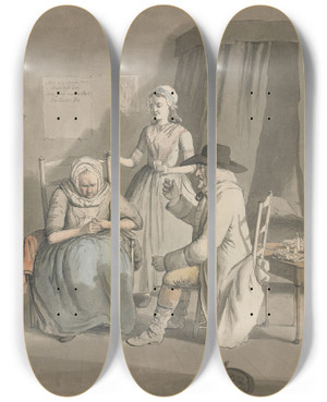 Triptych art skateboard deck of John Collet The Doctors Pill by John Collet (1725-1780)