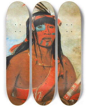 Triptych art skateboard deck of George Catlin Otwah The Ottaway A Warrior by George Catlin (1796-1872)