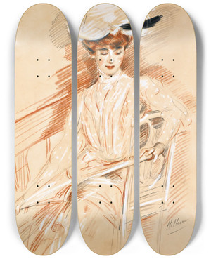 Triptych art skateboard deck of Paul Csar Helleu Leparasol by Paul Cesar Helleu (1859-1927)