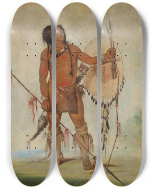 Triptych art skateboard deck of George Catlin Hisoosnchees Little Spaniard A Warrior by George Catlin (1796-1872)