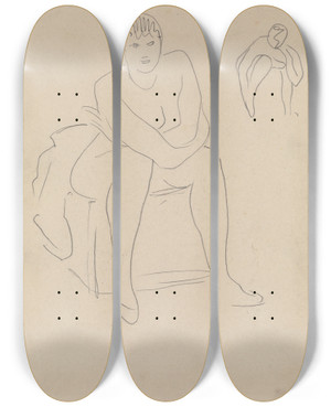 Triptych art skateboard deck of Rik Wouters Seated Nude by Rik Wouters (1882-1916)