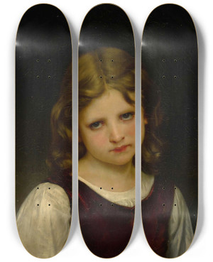 Triptych art skateboard deck of William Bouguereau Mignon by William Bouguereau (1825-1905)