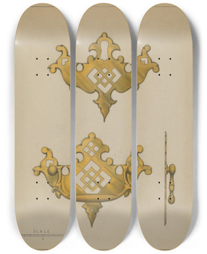 Triptych art skateboard deck of Philip Johnson Drawer Pull_3 by Philip Johnson