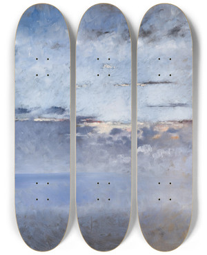 Triptych art skateboard deck of August Hagborg Sea And Clouds by August Hagborg (1852-1921)
