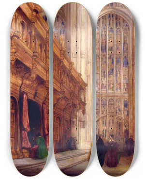 Triptych art skateboard deck of David Roberts Kings College Chapelcambridge by David Roberts (1796-1864)