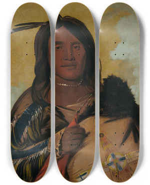Triptych art skateboard deck of George Catlin Kapskada Shell Man An Oglala Brave by George Catlin (1796-1872)