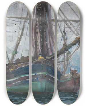 Triptych art skateboard deck of Anna Boberg Fog Rising From The Sea Study From Lofote by Anna Boberg (1864-1935)