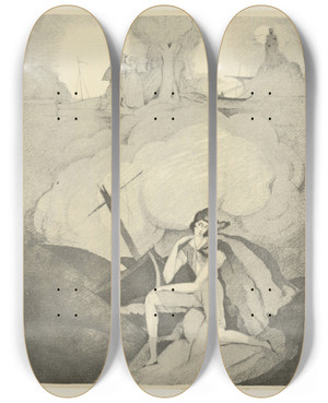 Triptych art skateboard deck of Charles Martin Rendezmoi Mon Lger Bateau Romance by Charles Martin (1884-1934)