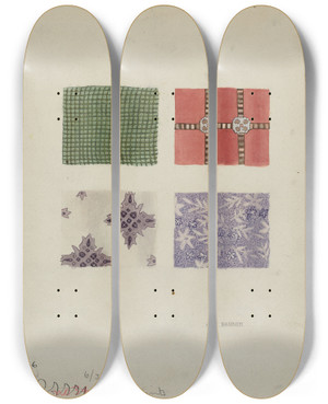 Triptych art skateboard deck of Ada Barnes Calico Prints by Ada Barnes