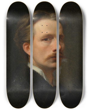 Triptych art skateboard deck of August Cesar Selbstbildnis August Cesar by August Cesar (1837-1907)