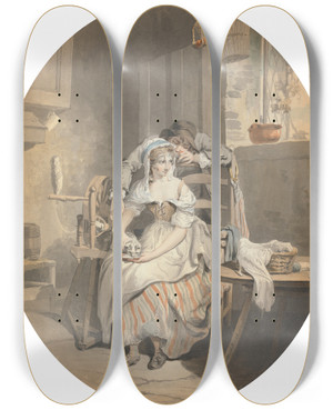 Triptych art skateboard deck of Francis Wheatley The Rustic Lover by Francis Wheatley (1747-1801)