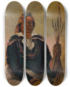 Triptych art skateboard deck of George Catlin Nicman The Answer Second Chief by George Catlin (1796-1872)