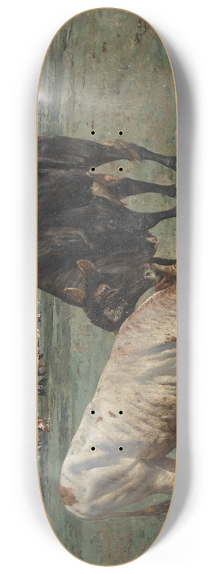 Alfred Verwee - Fight between two young bulls 8.25 inch art skate deck