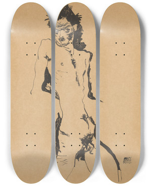 Triptych art skateboard deck of Egon Schiele Selbstportrt_2 by Egon Schiele (1890-1918)