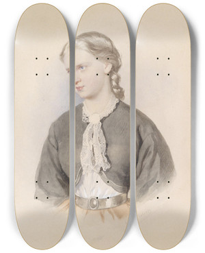 Triptych art skateboard deck of Josef Kriehuber Bildnis Eines Blonden Mdchens by Josef Kriehuber (1800-1876)