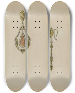 Triptych art skateboard deck of Theodore Kraus Earring by Theodore Kraus
