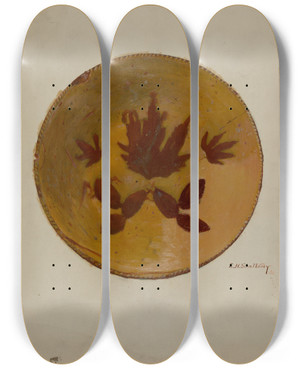 Triptych art skateboard deck of Eugene Shellady Pa German Pie Dish by Eugene Shellady