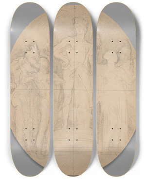 Triptych art skateboard deck of John Singer Sargent Allegoricalstudy by John Singer Sargent (1856-1925)