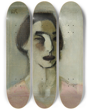 Triptych art skateboard deck of Helene Schjerfbeck Forty Years Old by Helene Schjerfbeck (1862-1946)