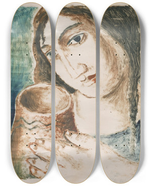 Triptych art skateboard deck of Mikul Galanda Ena S Krahom by Mikulas Galanda (1895-1938)