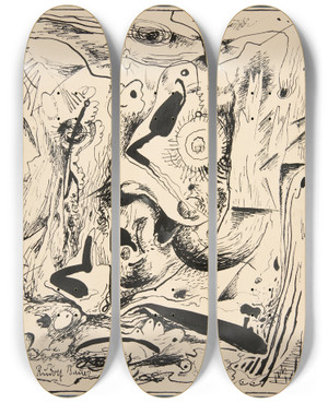 Triptych art skateboard deck of Rudolf Bauer Untitled Abstractforms_6 by Rudolf Bauer (1889-1953)