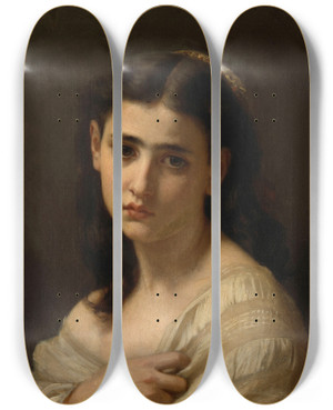 Triptych art skateboard deck of Hugues Merle Thoughts Far Away by Hugues Merle (1823-1881)