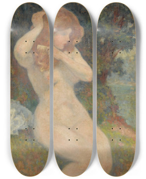 Triptych art skateboard deck of Georges Despagnat Nudans Un Paysage by Georges d'Espagnat (1870-1950)