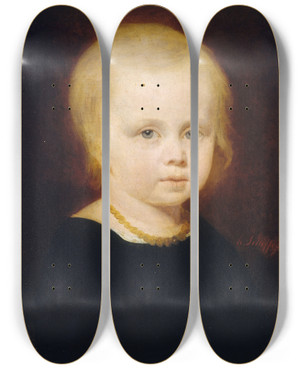 Triptych art skateboard deck of Hendrik Scheffer Portrait Denfant by Hendrik Scheffer (1798-1862)